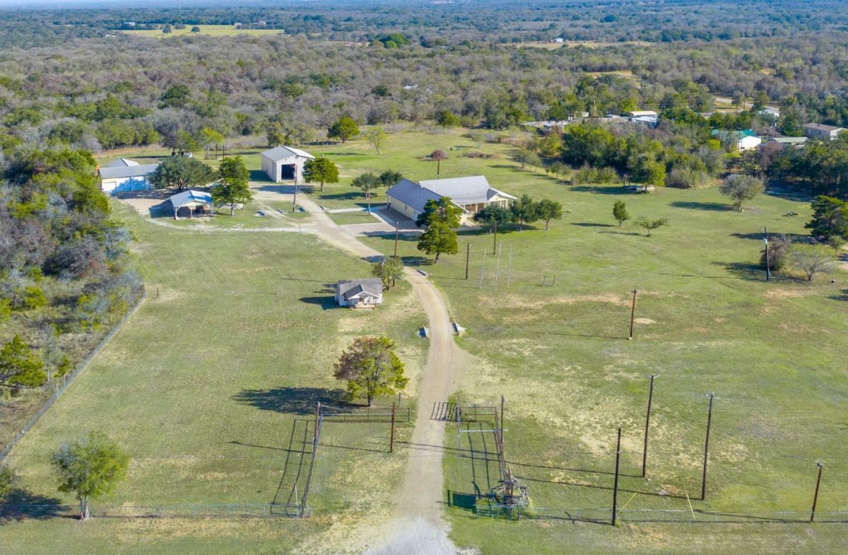 1133 FM 20, Cedar Creek, TX — aerial view of the 8.27-acre ranch